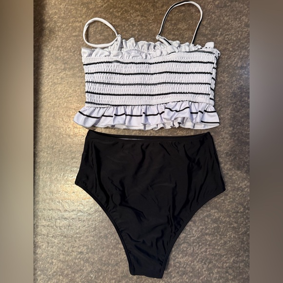 Striped Ruffle High Waisted Bikini Set - Picture 2 of 3